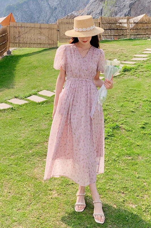 【现货】粉色小樱花碎花连衣裙819-P110-168,女装连衣裙,浙宝113