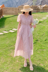 【现货】粉色小樱花碎花连衣裙819-P110-168图片