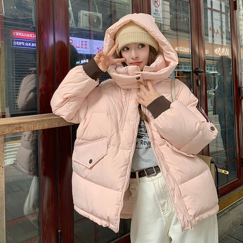 独特超好看粉色短款羽绒服女冬2024年新款学院风面包服女生外套潮,女装羽绒服,浙宝113