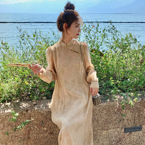 新中式改良旗袍连衣裙女春装新款高级感温柔风气质收腰显瘦长裙潮