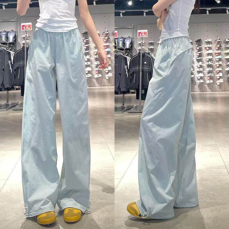 雾霾蓝锦纶冰丝速干工装裤子女夏季显瘦宽松防晒休闲百搭运动裤子