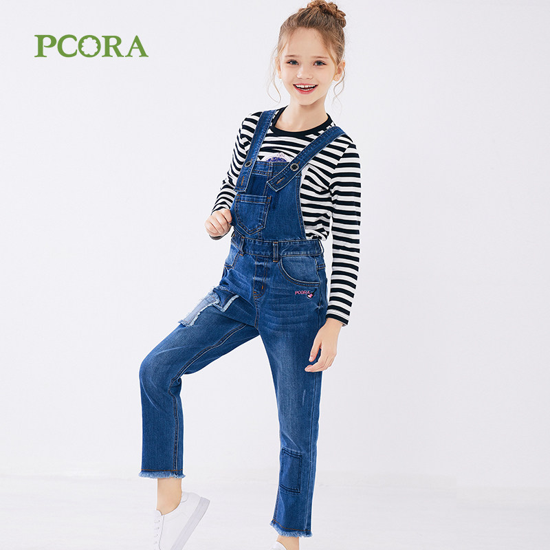 巴柯拉童装女童牛仔背带裤洋气儿童春秋款韩版修身时尚百搭连衣裤