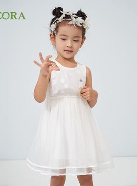 巴柯拉专柜同款 童装女童连衣裙小童白色无袖背心裙蓬蓬纱公主裙