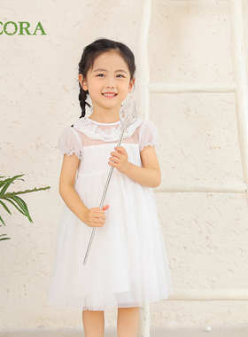 巴柯拉专柜同款儿童女童连衣裙网纱小童白色雪纺公主裙小女孩裙子