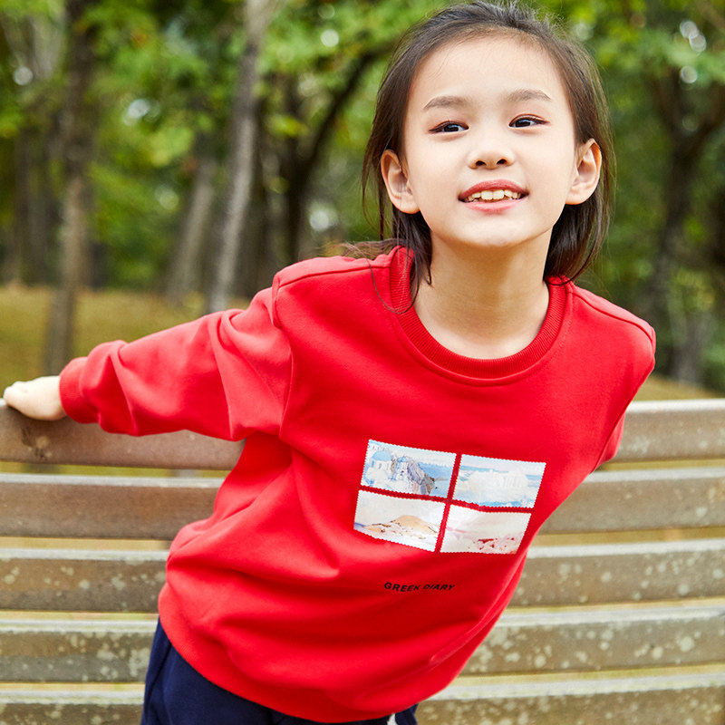 巴柯拉童装女大童卫衣款宝宝秋装韩系圆领潮印花长袖t恤上衣