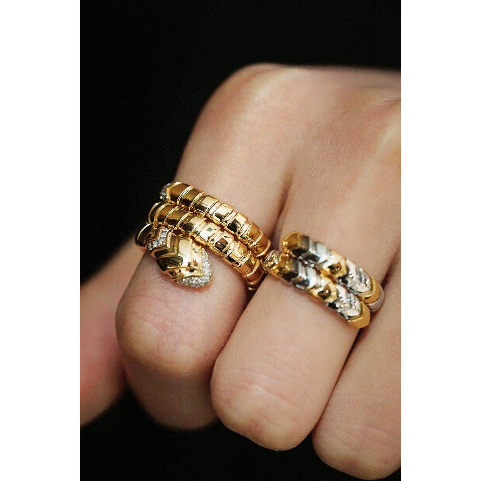 18k金天然钻石热门Vintege古董风三圈蛇戒指双圈蛇戒自带新年礼物