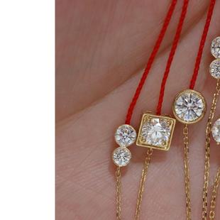 18k金培育钻石四爪六爪幸运红绳au750半绳半链泡泡马眼手链手绳