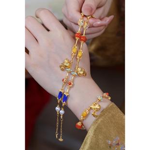 足金999平安葫芦黄金吊坠手串古法银多宝手链青金石 南红 水晶