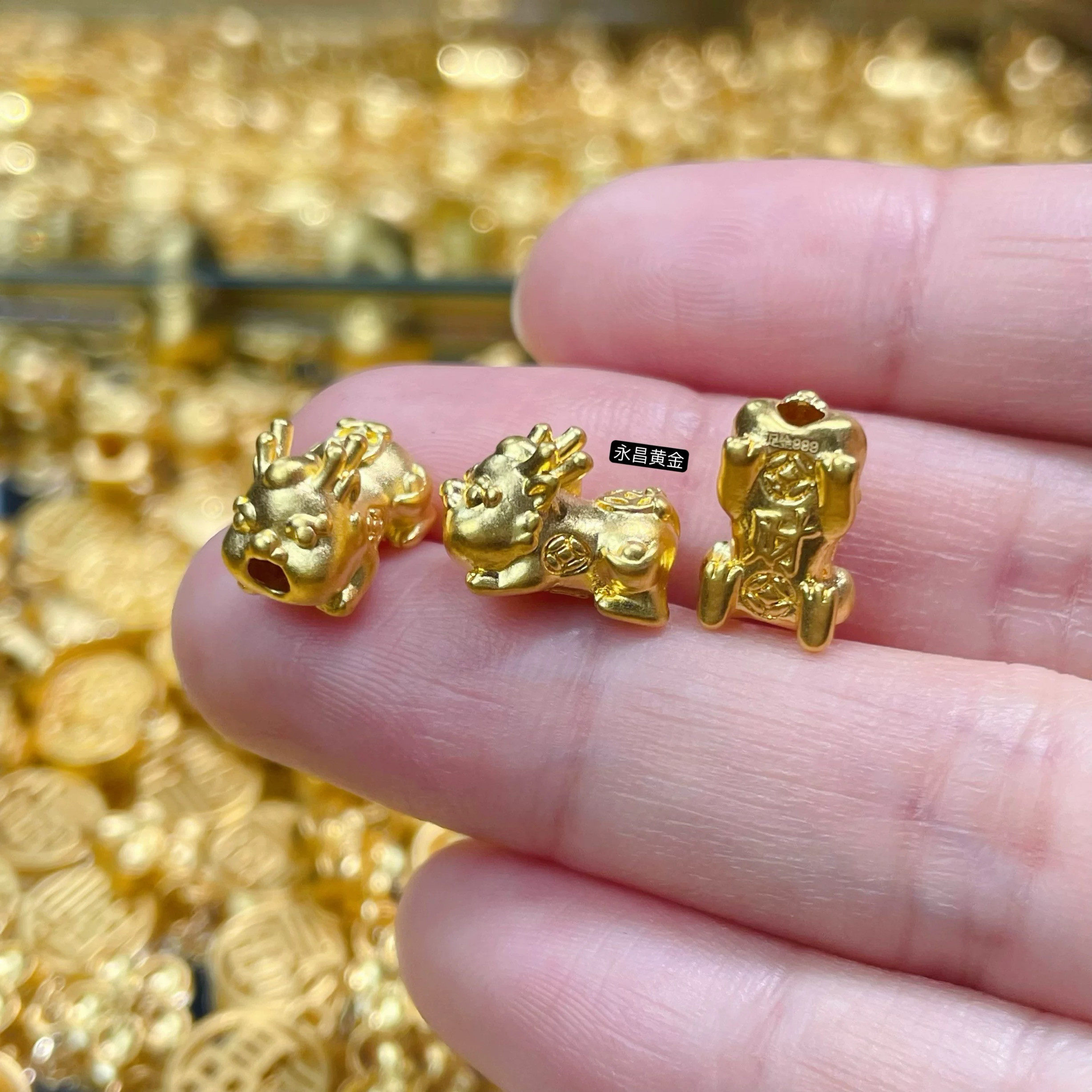 999足金貔貅宝宝转运珠招财3d硬金皮丘24k纯黄金路路通手串手链女