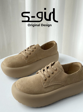 SGIRL TWTW磨砂皮松糕厚底面包鞋女2025新款复古百搭休闲小皮鞋潮