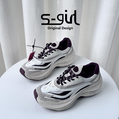 SGIRLTWTW擦色厚底拼接老爹鞋女