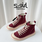 SGIRL 潮 侧拉链百搭透气学生休闲鞋 TWTW复古高帮帆布鞋 女2025新款