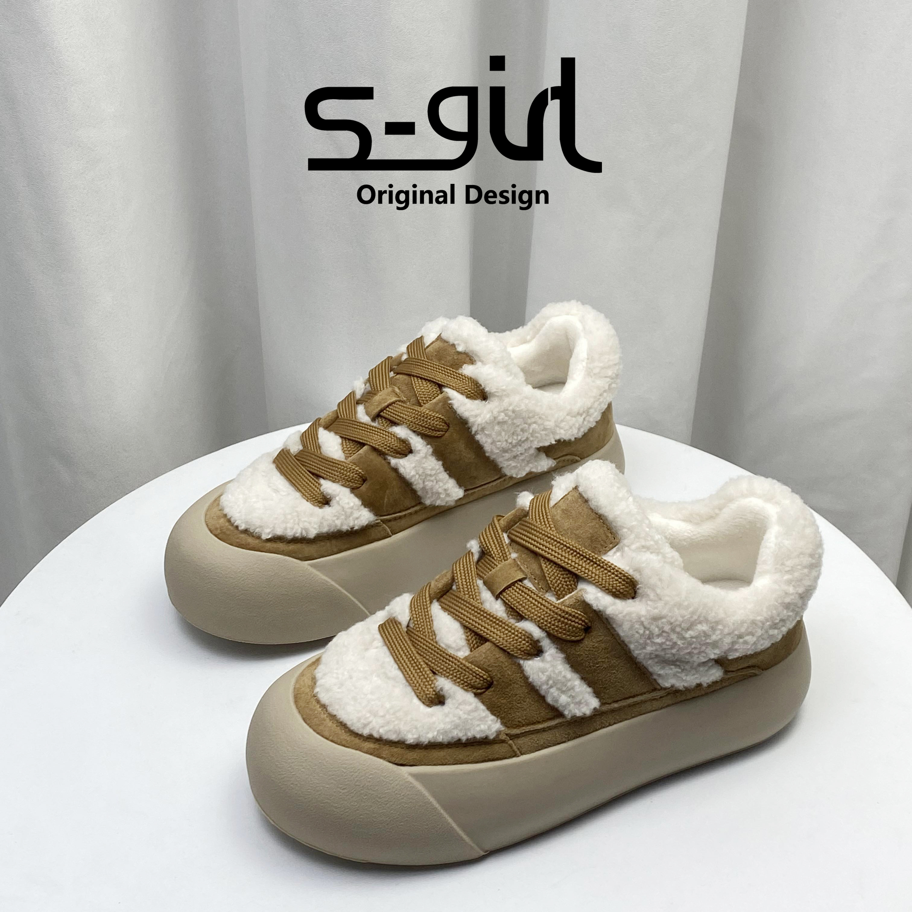 SGIRL TWTW复古羊羔毛运动面包鞋女2025秋冬新款加绒保暖休闲板鞋