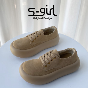 SGIRL TWTW磨砂皮加绒厚底面包鞋女2025新款复古百搭保暖休闲鞋潮