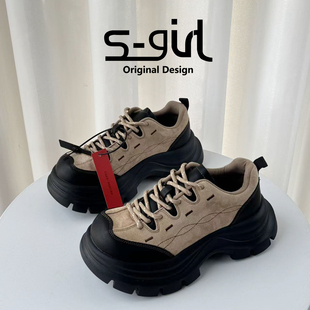 SGIRL TWTW复古加绒厚底休闲鞋女2025新款百搭轻便保暖老爹运动鞋