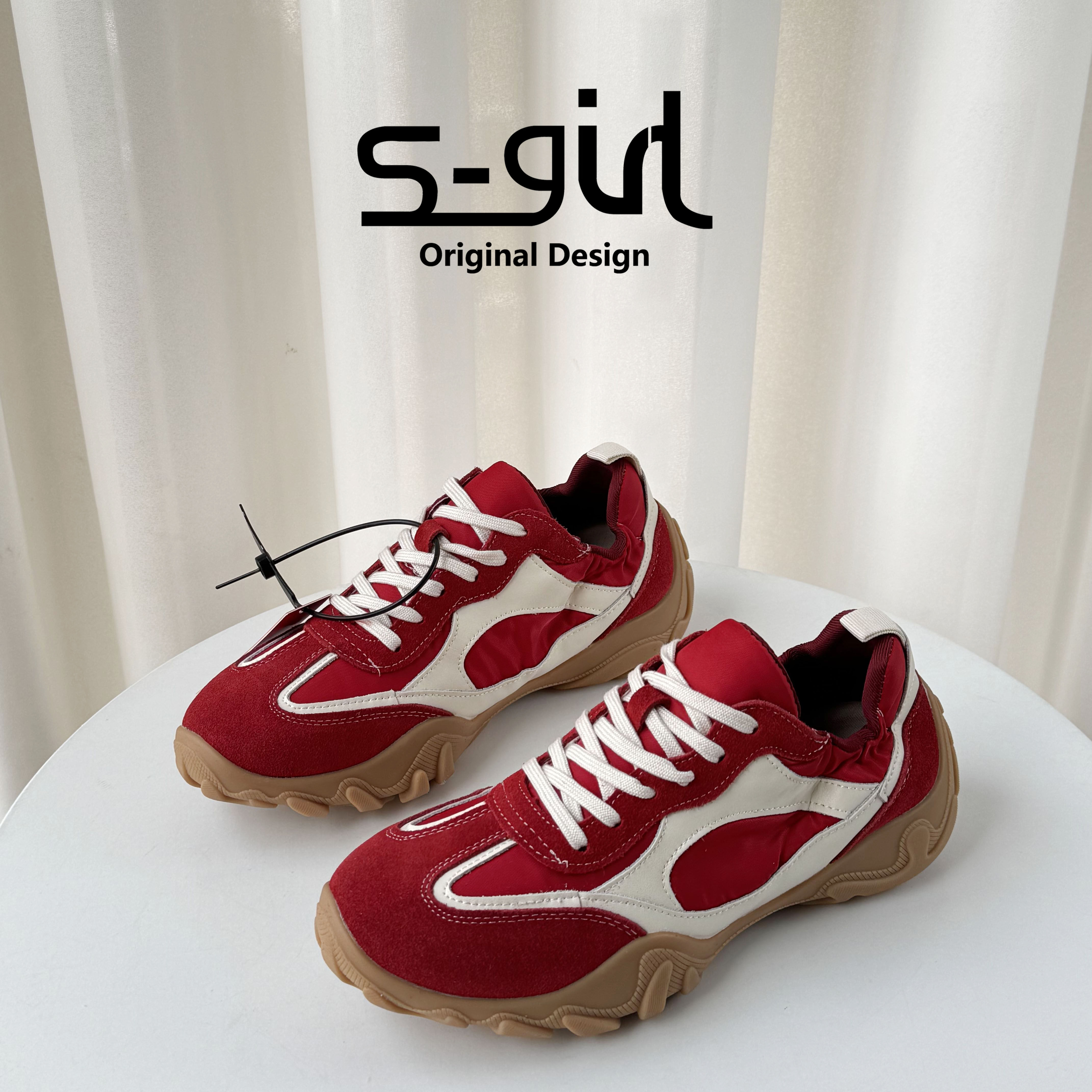 SGIRL TWTW复古新年红德训鞋女2026新款户外拼接休闲运动徒步板鞋,女鞋,德训鞋,淘宝优惠券,粉丝福利购,淘宝优惠卷