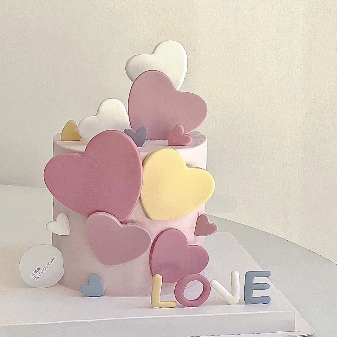 网红简约大小爱心love翻糖切模情人节蛋糕装饰烘焙模具塑料压模