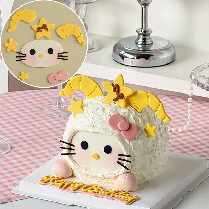 12.22-1.19摩羯座翻糖成品KT猫十二星座生日蛋糕装饰摆件烘焙插件