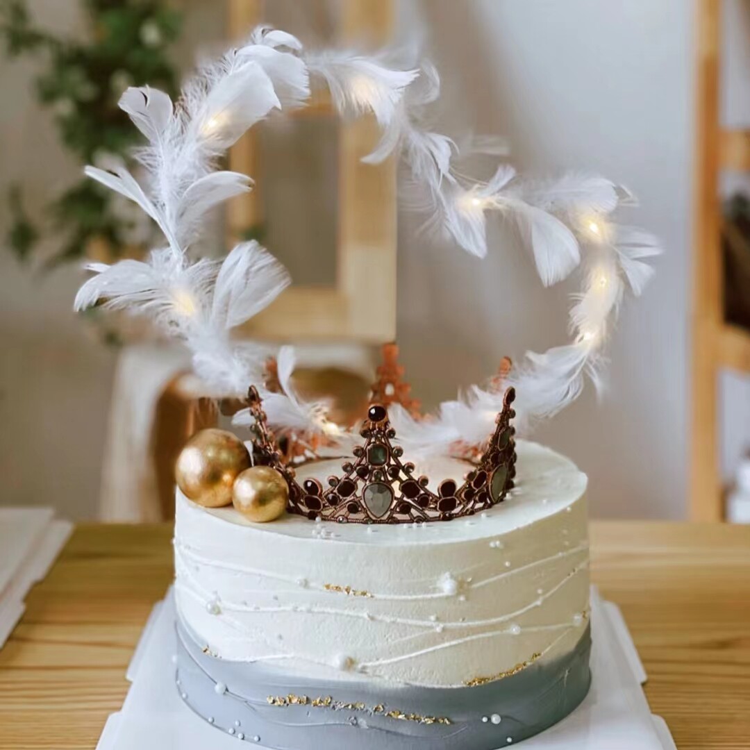 复古巴洛克蛋糕装饰皇冠摆件高冷女王网红水晶黑色生日派对插件