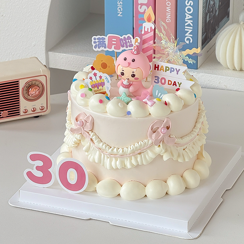 可爱粉色蛇宝宝女孩满月百天周岁生日蛋糕装饰生肖小蛇烘焙摆件