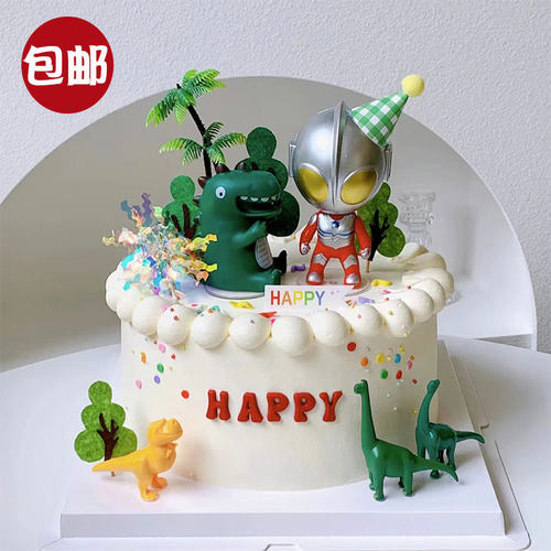 恐龙蛋糕装饰摆件卡通超人英雄