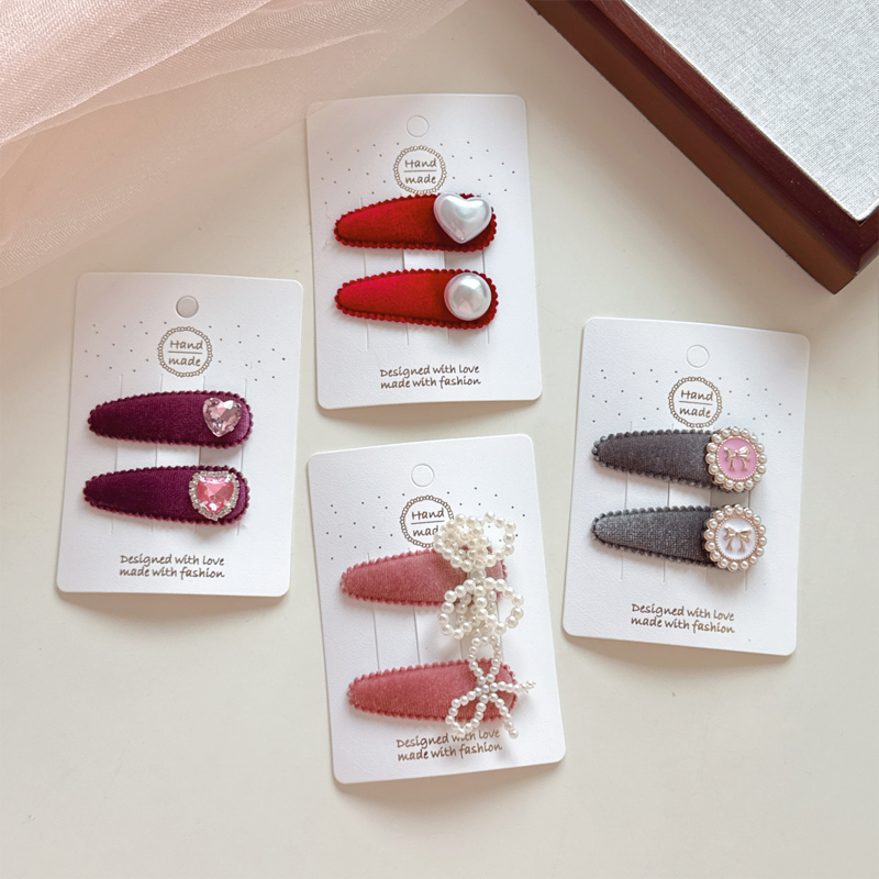 女孩珍珠爱心百搭刘海侧边bb夹后脑勺夹发卡布艺儿童发夹宝宝发饰