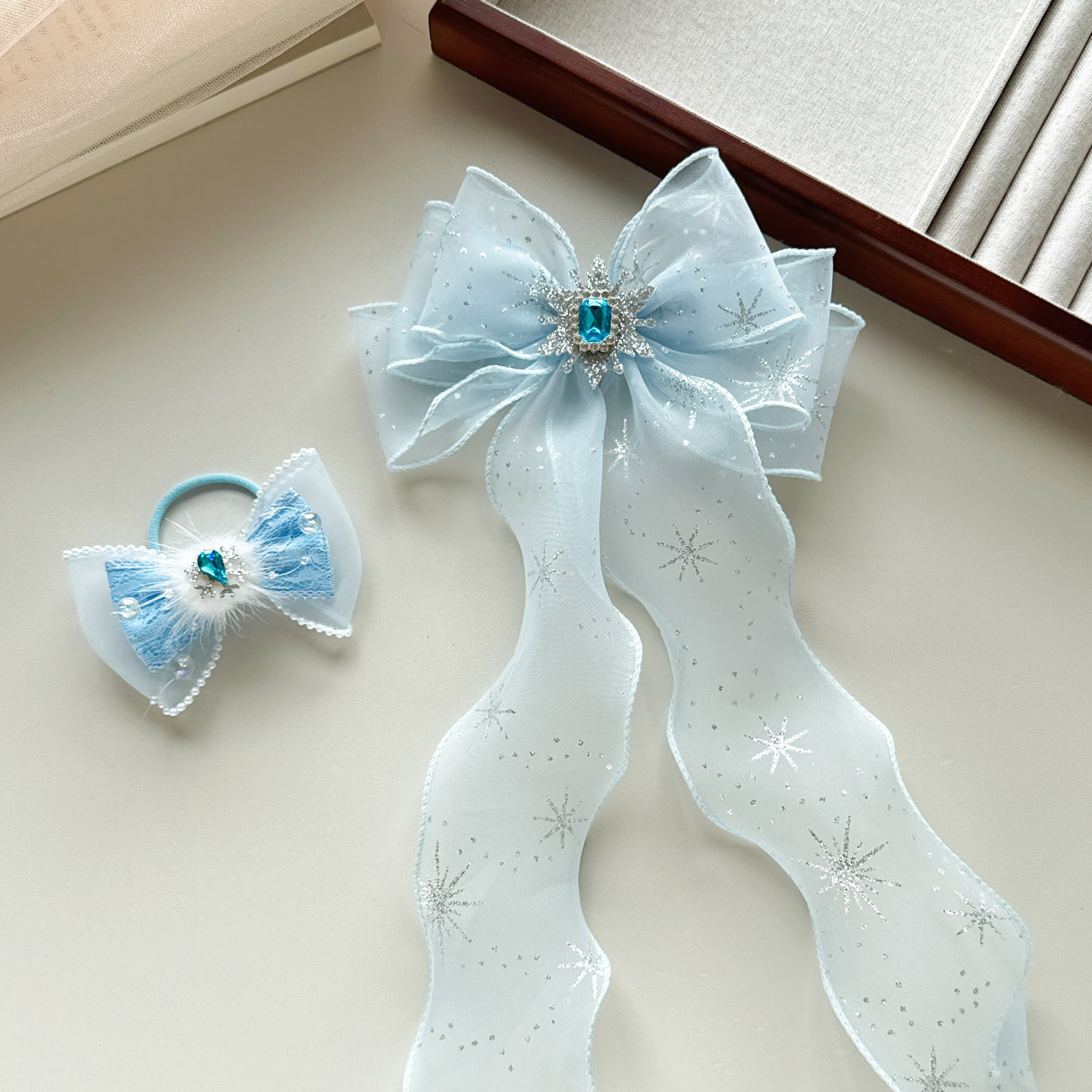 超仙小公主蓝色飘带蝴蝶结发夹