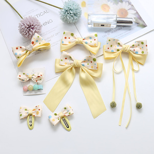 儿童发夹春季清新黄色系大蝴蝶结飘带女童发饰顶夹头绳皮筋BB夹