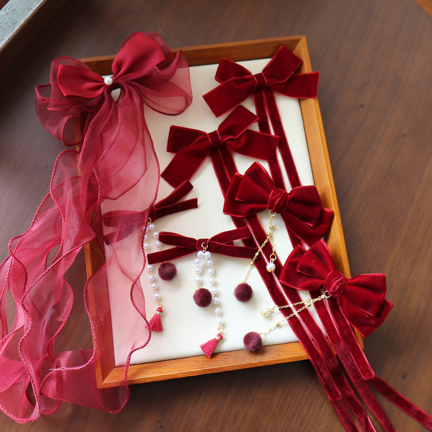 酒红色蝴蝶结儿童发饰发夹女孩飘带顶夹过年头饰宝宝对夹汉服古风,童装/婴儿装/亲子装,发饰,淘宝优惠券,粉丝福利购,淘宝优惠卷