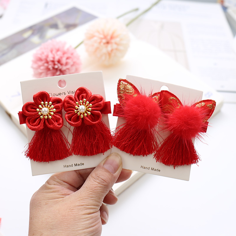 流苏中国过新年儿童发夹中国风