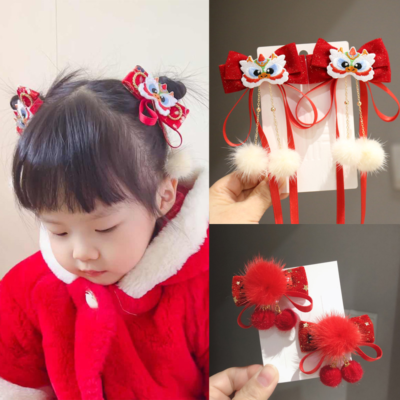 儿童中国风大红对夹过年发饰发夹