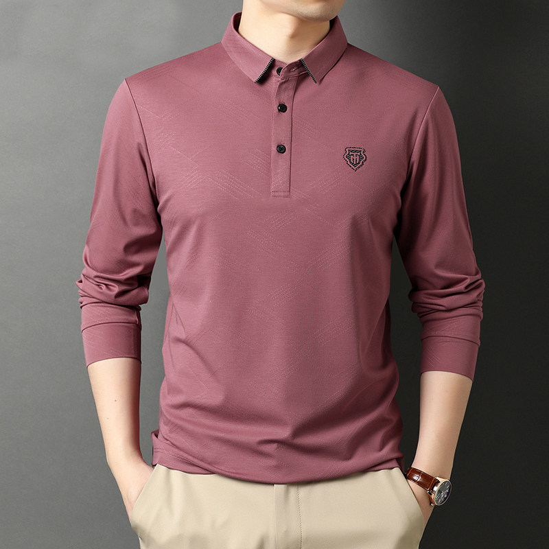 爸爸长袖T恤男宽松打底衫中年男士休闲纯色翻领POLO衫D8210-P80,男装T恤,电商B212（原钱塘6029）