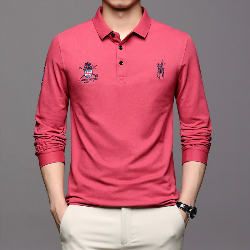 2021秋季新款POLO衫男纯棉宽松纯色百搭刺绣长袖t恤男LJ8237-P70,男装T恤,电商B212（原钱塘6029）