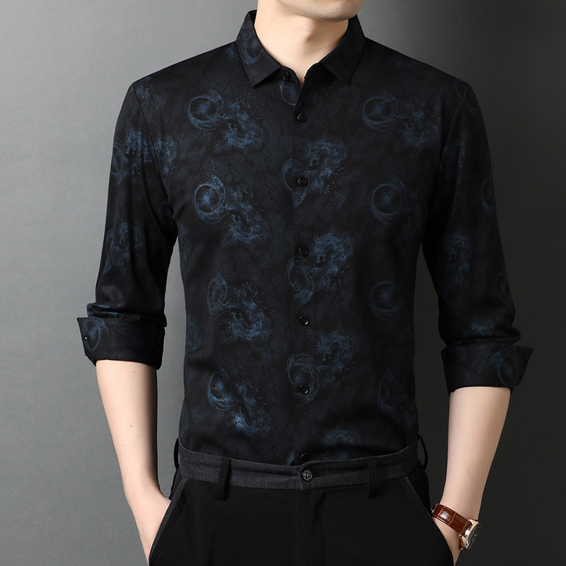 精品时尚长袖衬衫男春秋季男士休闲潮流免烫打底衬衣D9007-P95,男装衬衫,电商B212（原钱塘6029）