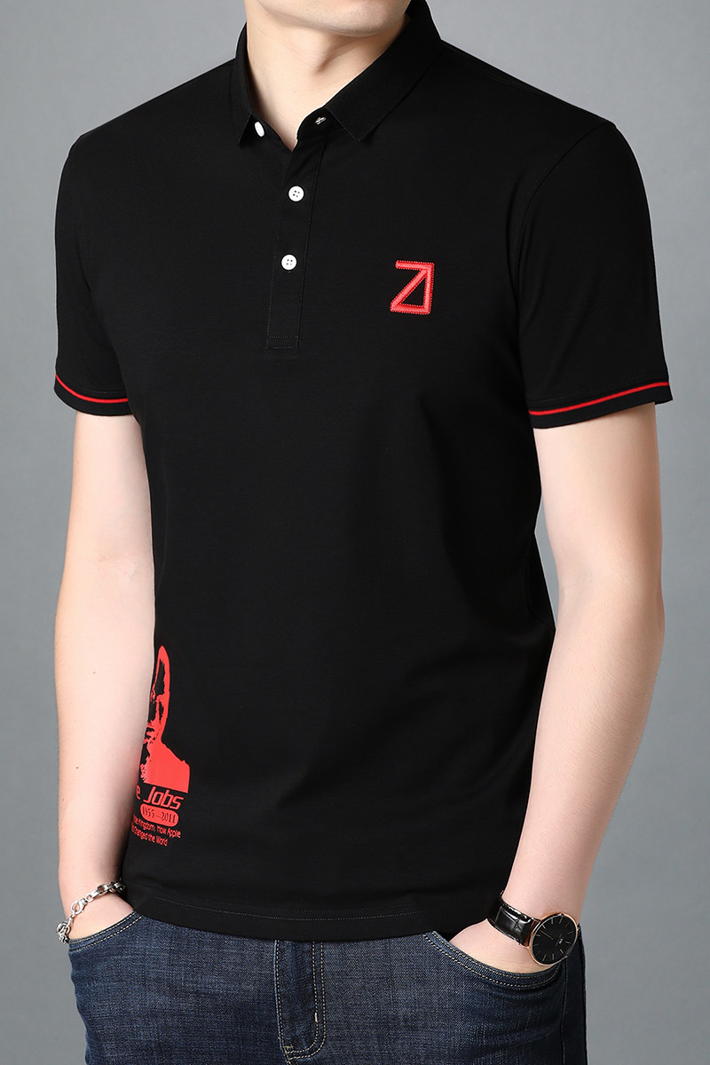 夏季新款中年商务休闲翻领男士短袖t恤刺绣装饰AJY2081-P65,男装T恤,电商B212（原钱塘6029）