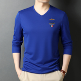 2021新款男士长袖T恤polo衫男V领纯色刺绣修身体恤QLM55183-P70，男装T恤，电商B212（原钱塘6029）