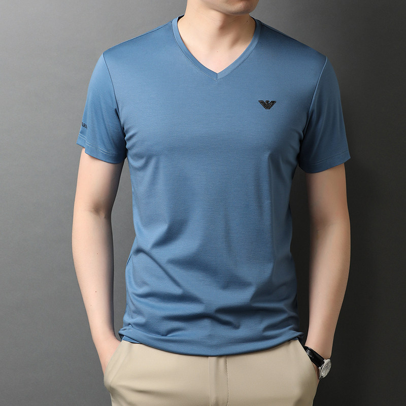 秋季新款短袖t恤男士V领潮流纯色衣服宽松体恤QLM88231-P65,男装T恤,电商B212（原钱塘6029）
