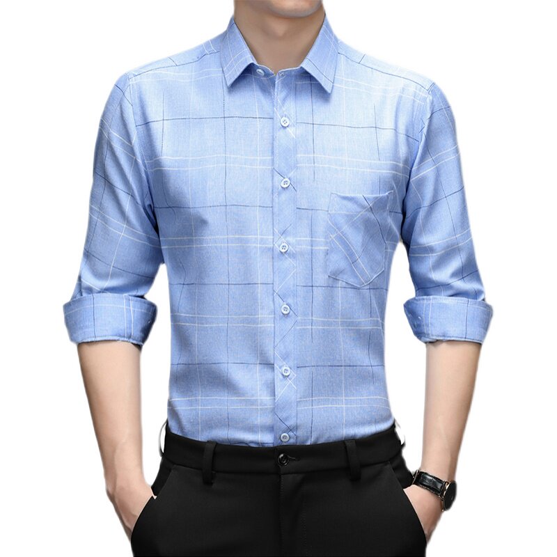 秋装新款中年男士格子衬衫潮修身男商务休闲长袖衬衫ZELD881-P70,男装衬衫,电商B212（原钱塘6029）
