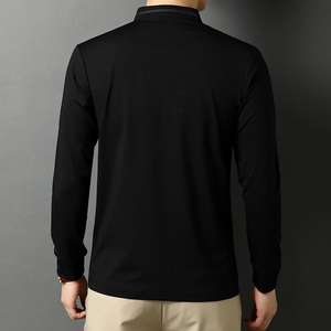 长袖T恤男绣标翻领POLO衫中年男士商务休闲纯色打底衫D8211-P80图片