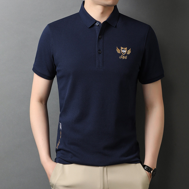 2021新款男士短袖纯棉polo衫商务翻领短袖刺绣T恤QLM88185-P70图片