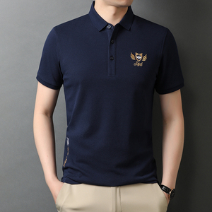 2021新款男士短袖纯棉polo衫商务翻领短袖刺绣T恤QLM88185-P70图片