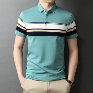 中青年爸爸夏装短袖纹t恤纯棉商务休闲男士衣服夏季QLM88105-P75图片
