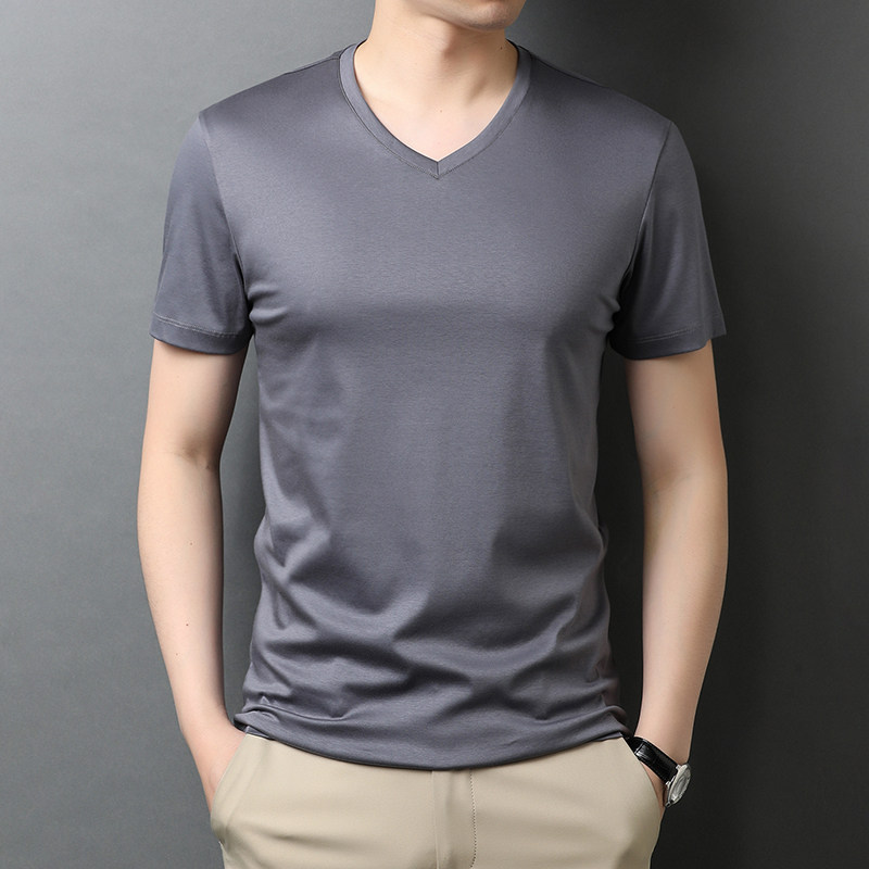 冰丝光棉短袖t恤潮牌ins纯色夏季短袖T恤男上休闲衣QLM88201-P70,男装T恤,电商B212（原钱塘6029）
