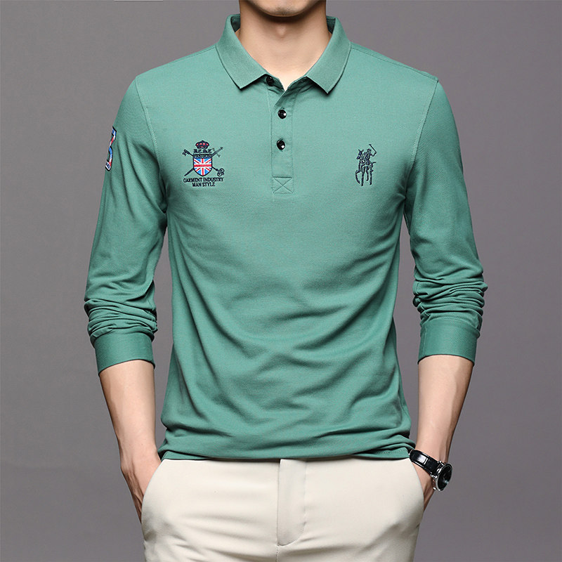 2021秋季新款POLO衫男纯棉宽松纯色百搭刺绣长袖t恤男LJ8237-P70,男装T恤,电商B212（原钱塘6029）