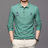 2021秋季新款POLO衫男纯棉宽松纯色百搭刺绣长袖t恤男LJ8237-P70，男装T恤，电商B212（原钱塘6029）