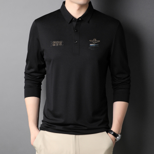 21秋季新款POLO衫中年男士修身纯色刺绣徽章长袖t恤QLM77257-P105图片