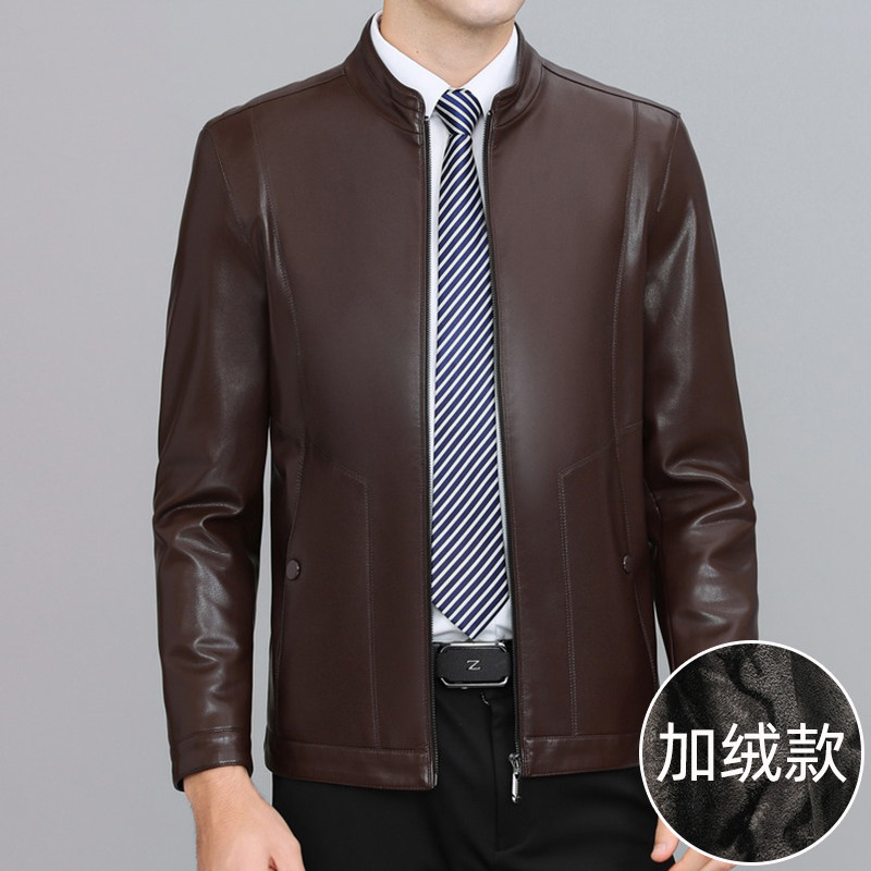 皮衣男外套加绒加厚冬季中年男士休闲立领皮夹克冬装S2025-P150图片