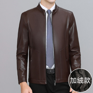 皮衣男外套加绒加厚冬季中年男士休闲立领皮夹克冬装S2025-P150图片