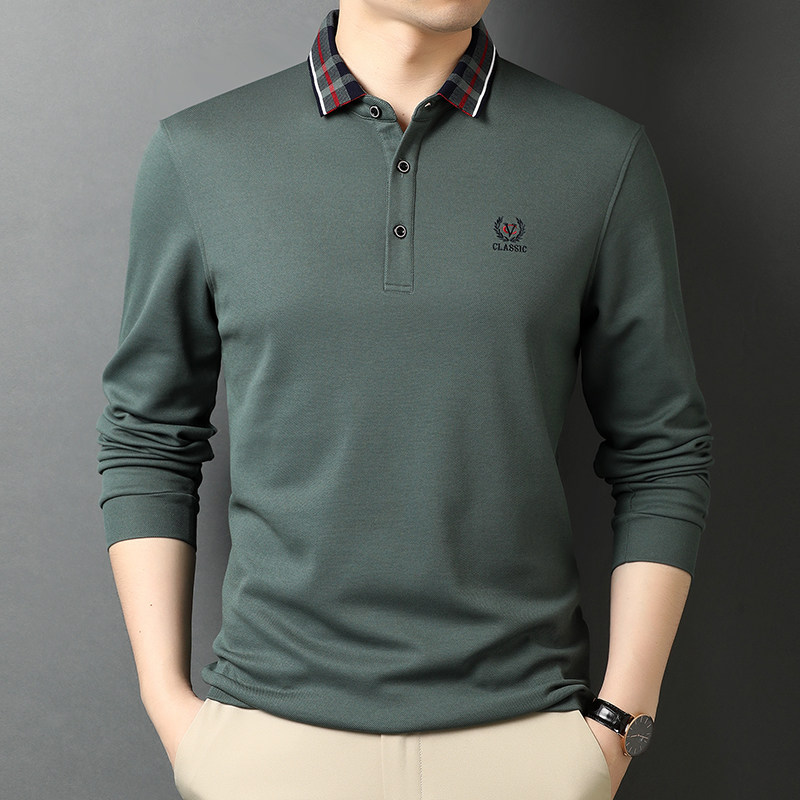 男士2021秋季新款长袖t恤中青年休闲polo衫翻领体恤QLM55138-P75,男装Polo衫,电商B212（原钱塘6029）