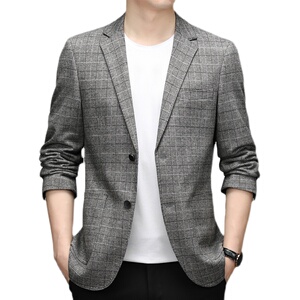 秋季西服男装外套修身格子休闲单件上衣潮流西服男ZELD3312-P160图片